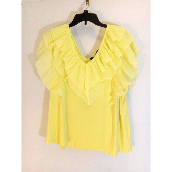 Andrew Marc New York Blouse Top Womens Size XL Canary Yellow Ruffles Boho Style - Picture 3 of 6